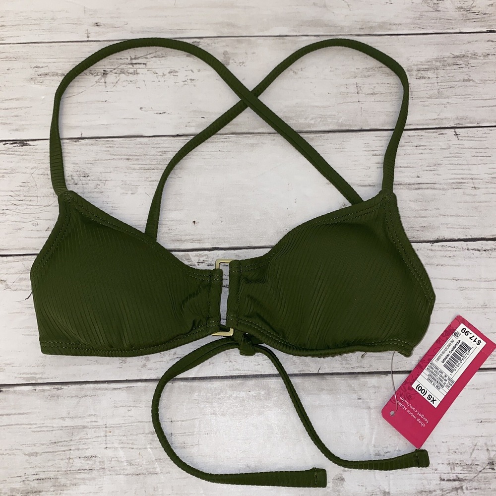 Xhilaration Bikini Top‎ Womens XS Green Solid Ribbed Padded Swim NEW XS